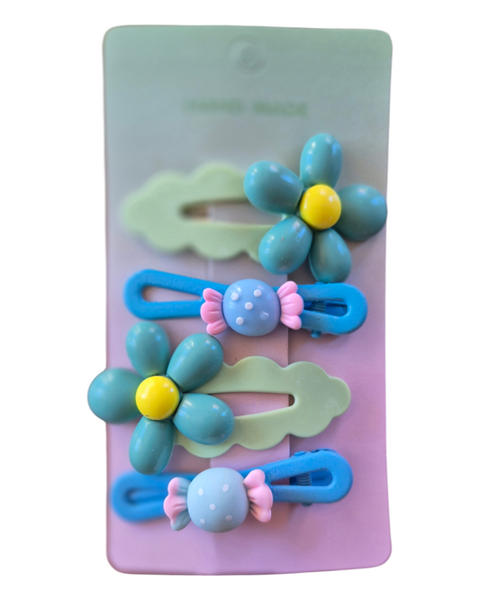 WhimsyWear Blue Daisy Hair Clip Set