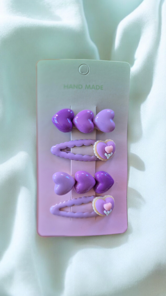 WhimsyWear Sweetheart Purple Hair Clip Set